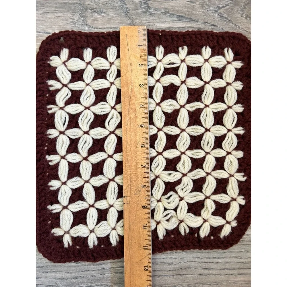 2 Vintage 1970 MCM Hand Crocheted Brown 12